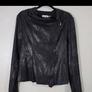 Calvin Klein Women's Shimmering Black Fake  Leather/ Swead Jacket